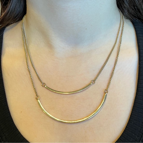 Curved Bar Double Strand Necklace Layered - Picture 2 of 3